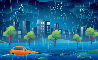 暴雨天气预警自然灾害卡通插画背景