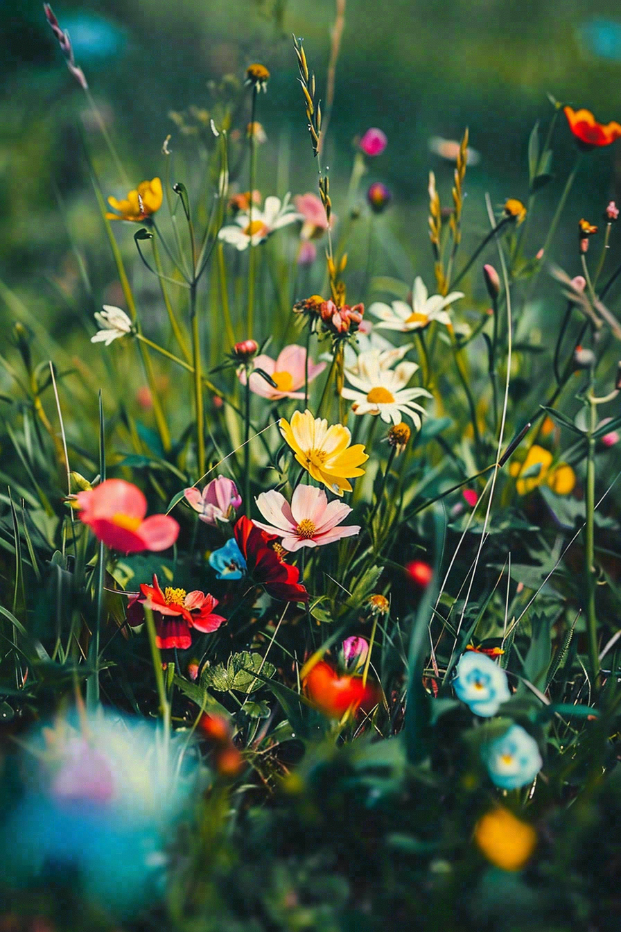 春天草丛里的小花摄影图
