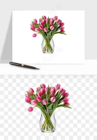 手绘花瓶花艺png免抠