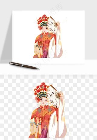 手绘国潮女性人物插画png免抠