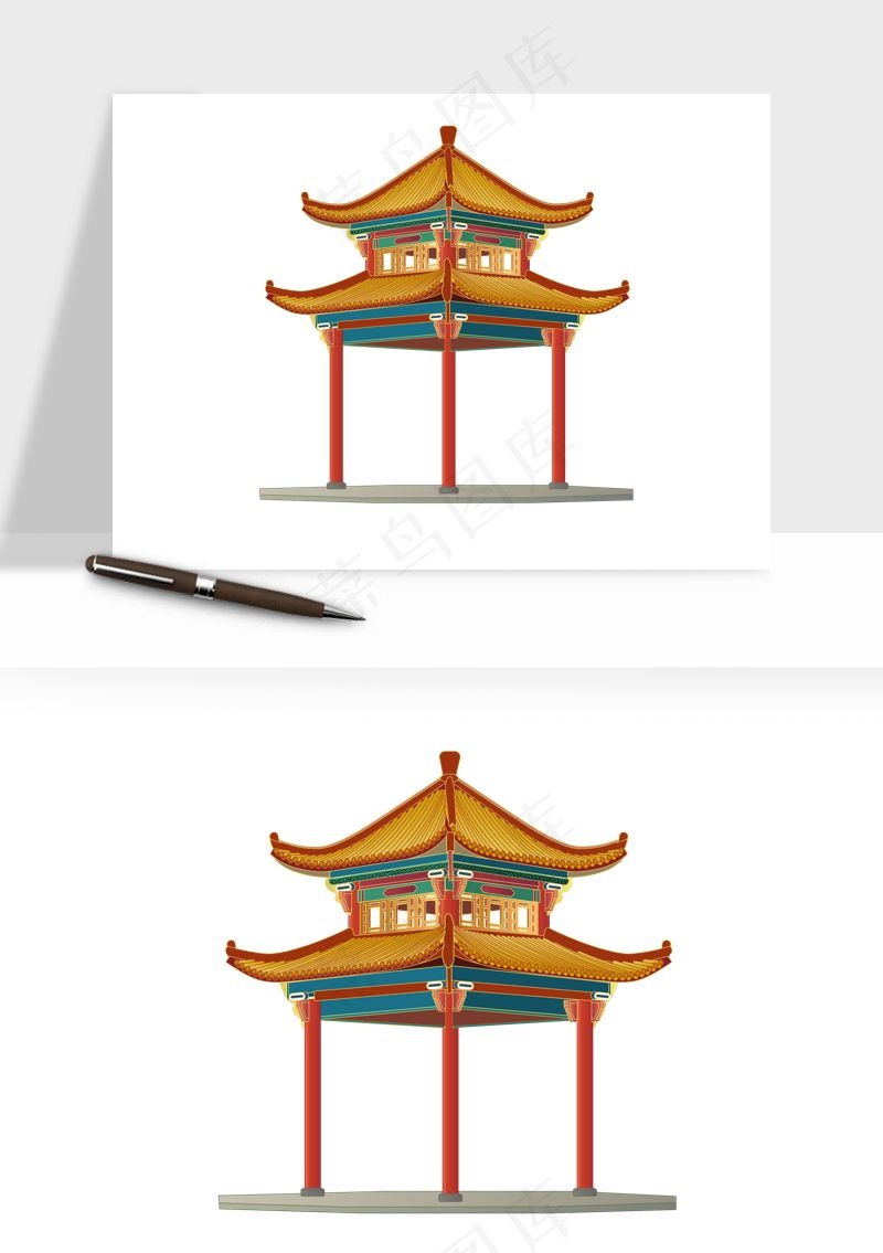 国潮风古建筑古楼古塔鼓楼ai,png免抠图