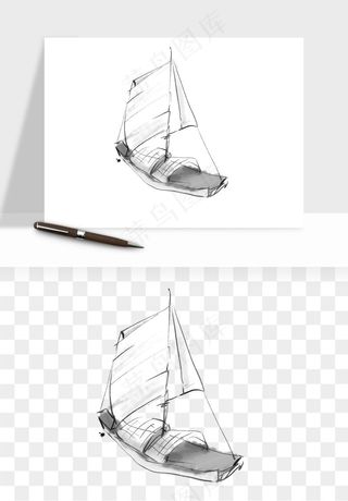手绘航行帆船png免抠