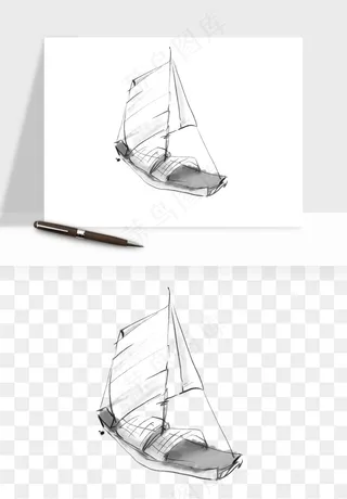 手绘航行帆船png免抠