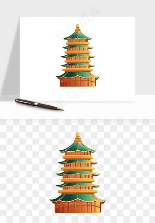 国潮高塔古塔楼建筑png免抠