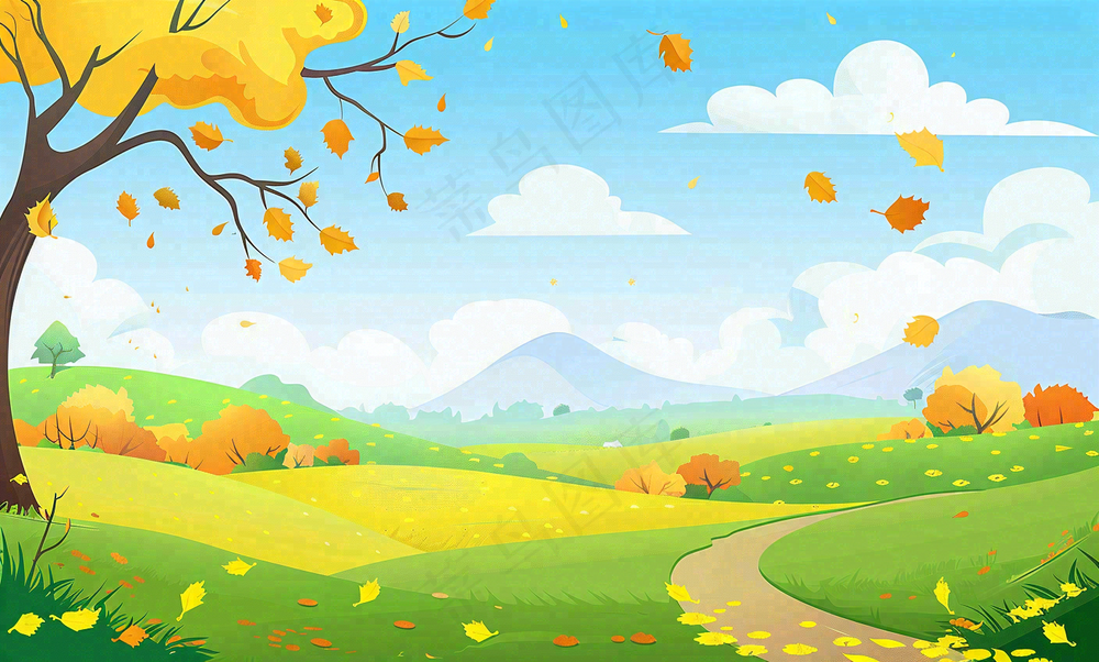 秋天插画风景处暑背景