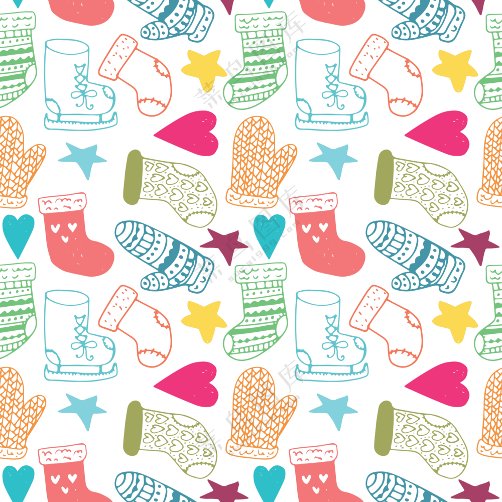 手绘线描多彩袜子与手套等免抠素材