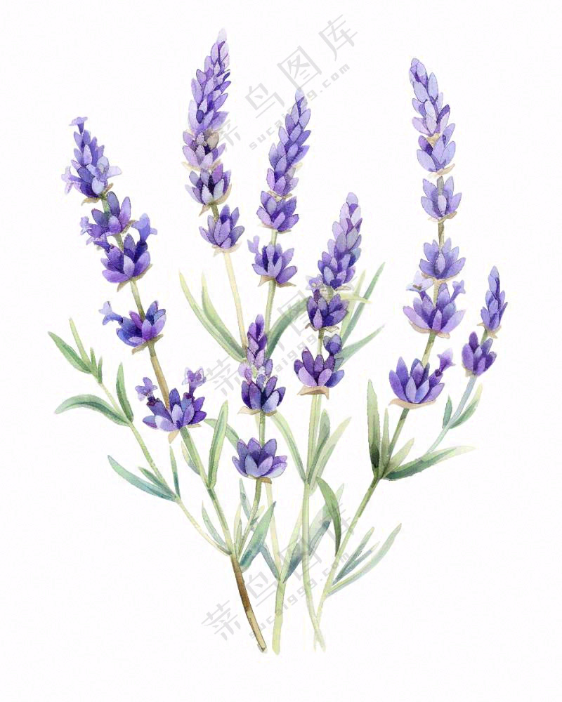 紫色薰衣草花朵植物插画免抠