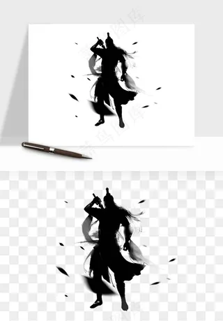 水墨江湖侠客武侠剪影png免抠