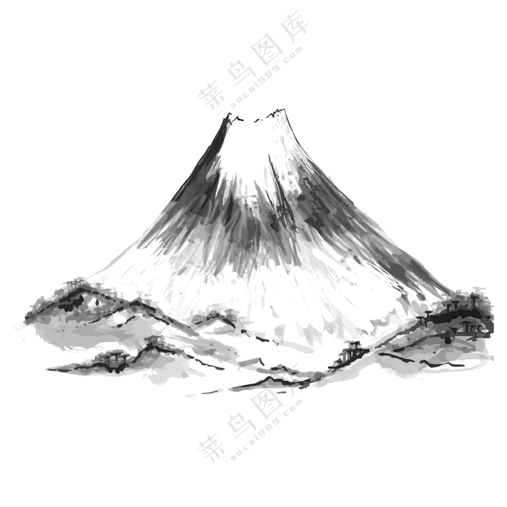 黑白手绘水墨呈现的山创意免抠图片