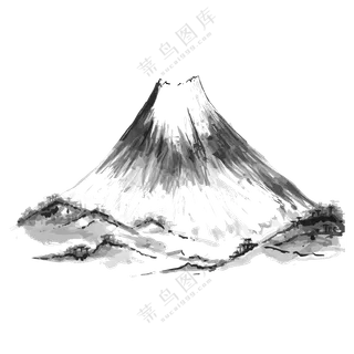 黑白手绘水墨呈现的山创意免抠图片