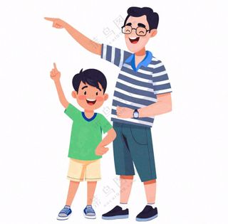 父亲爸爸儿子相拥卡通插画免抠