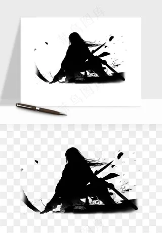 水墨江湖侠客武侠剪影png免抠