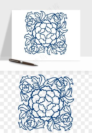 青花瓷花纹花卉图案png免抠