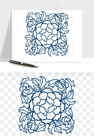 青花瓷花纹花卉图案png免抠