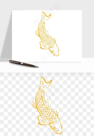 锦鲤鱼手绘水墨png免抠