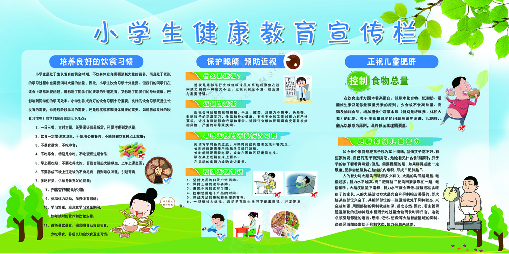 冷色调卡通 小学生健康教育宣传