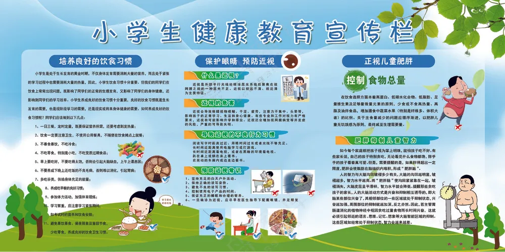 冷色调卡通 小学生健康教育宣传