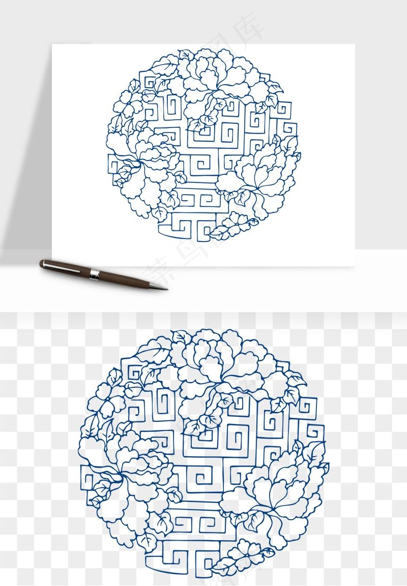 青花瓷花纹花卉图案png免抠