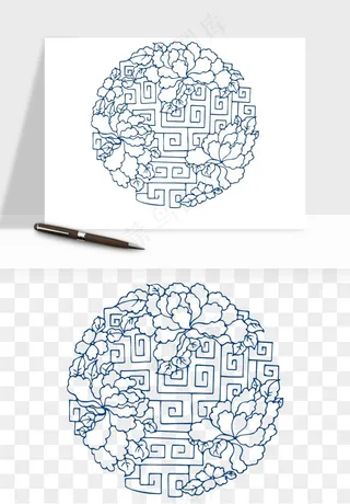 青花瓷花纹花卉图案png免抠