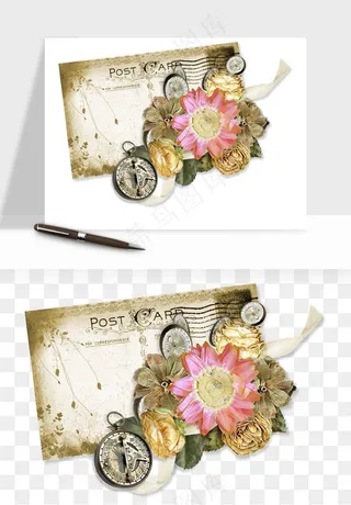复古明信片信封png免抠