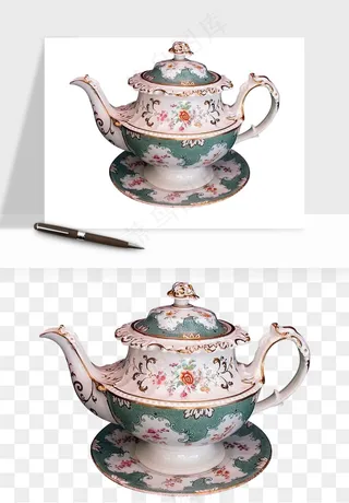 白瓷陶瓷茶壶png免抠