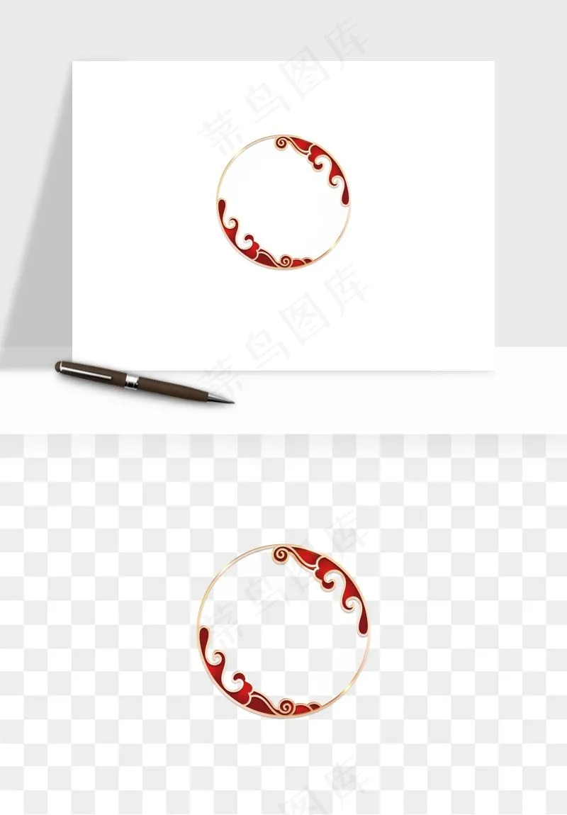 国潮风祥云浪花圆形矩形边框png免抠