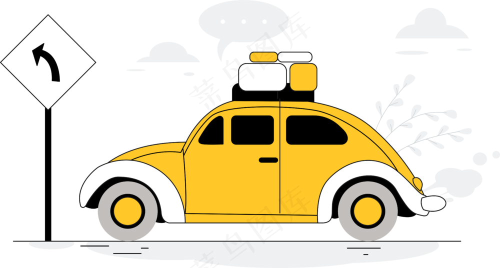 黄色出租车 旅行 黄色扁平商务插画