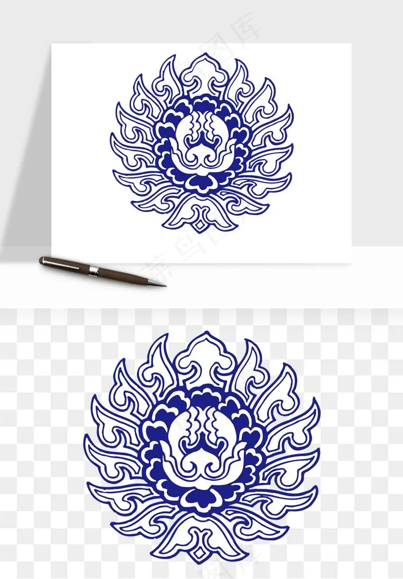 青花瓷花纹花卉图案png免抠