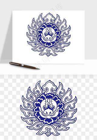 青花瓷花纹花卉图案png免抠