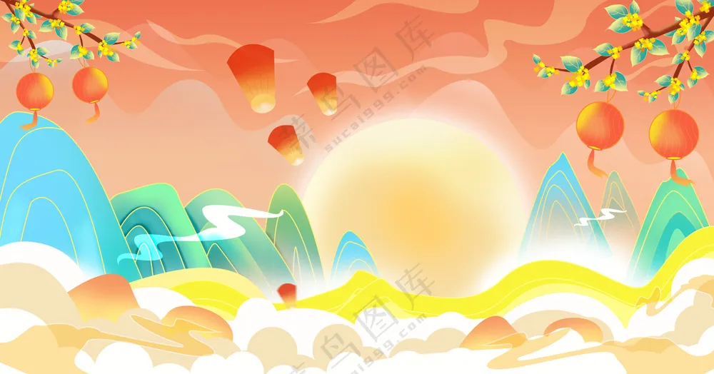 中式国风国潮水墨山水背景