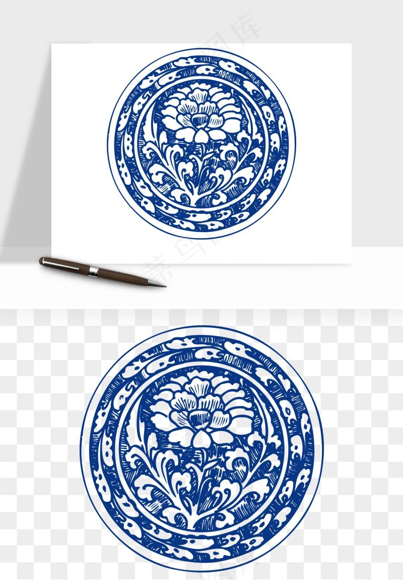 青花瓷花纹花卉图案png免抠