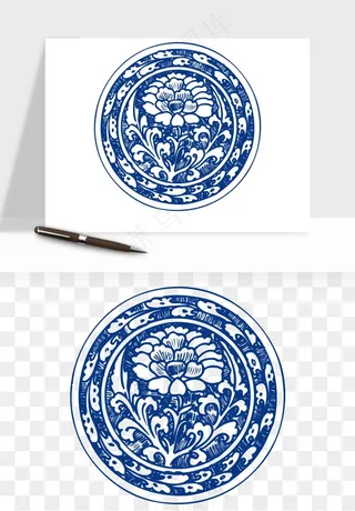 青花瓷花纹花卉图案png免抠