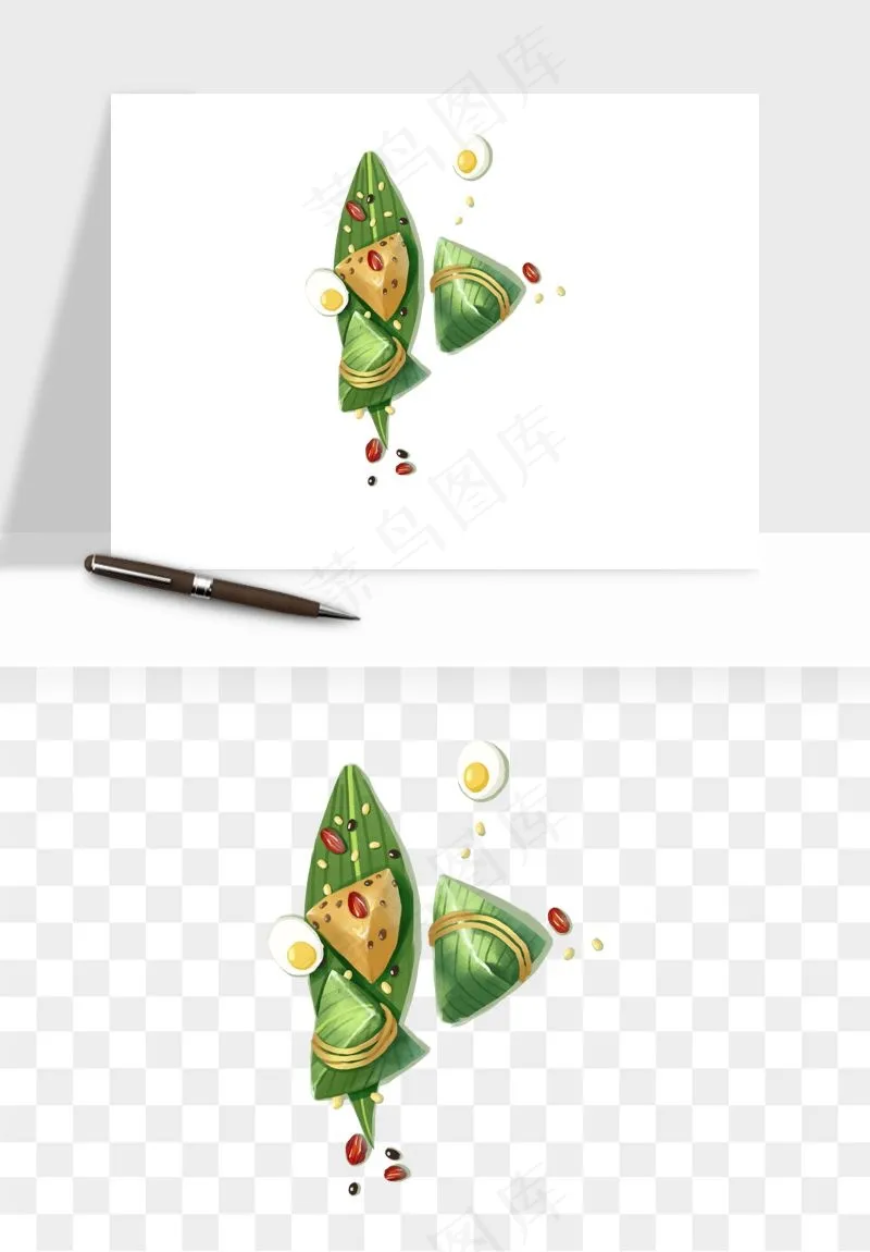 国潮粽子手绘肉粽png免抠