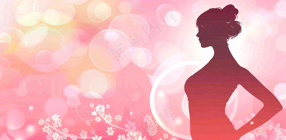 粉色女生光圈浪漫唯美妇女节插画背景