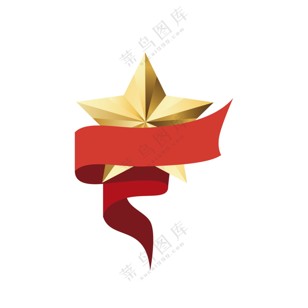 红色飘带装饰金色星星创意免抠素材