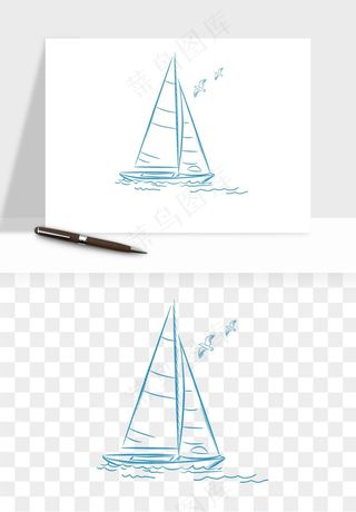 手绘航行帆船png免抠