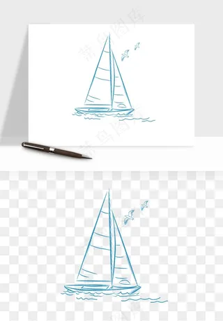 手绘航行帆船png免抠