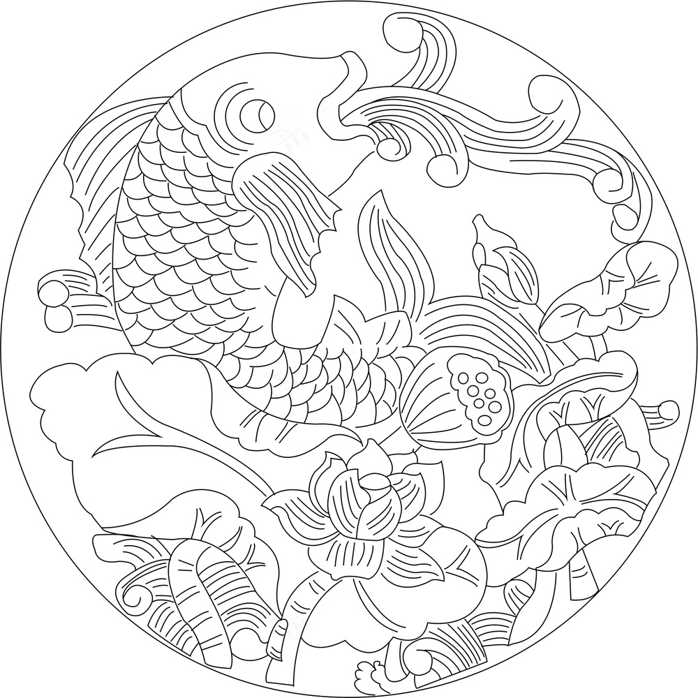 矢量图  莲年有鱼 鱼吐水