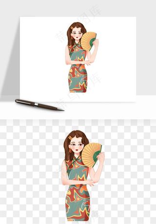 手绘国潮女性人物插画png免抠