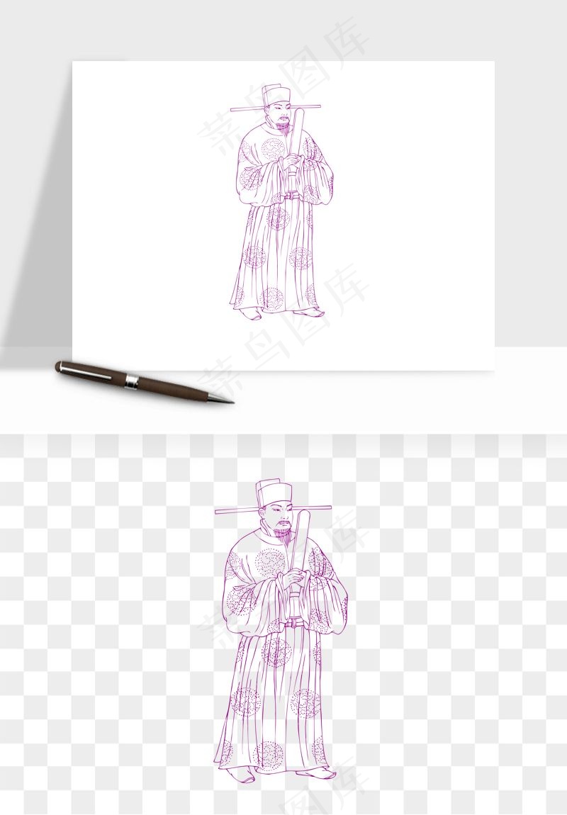 线描古代人物画像png免抠