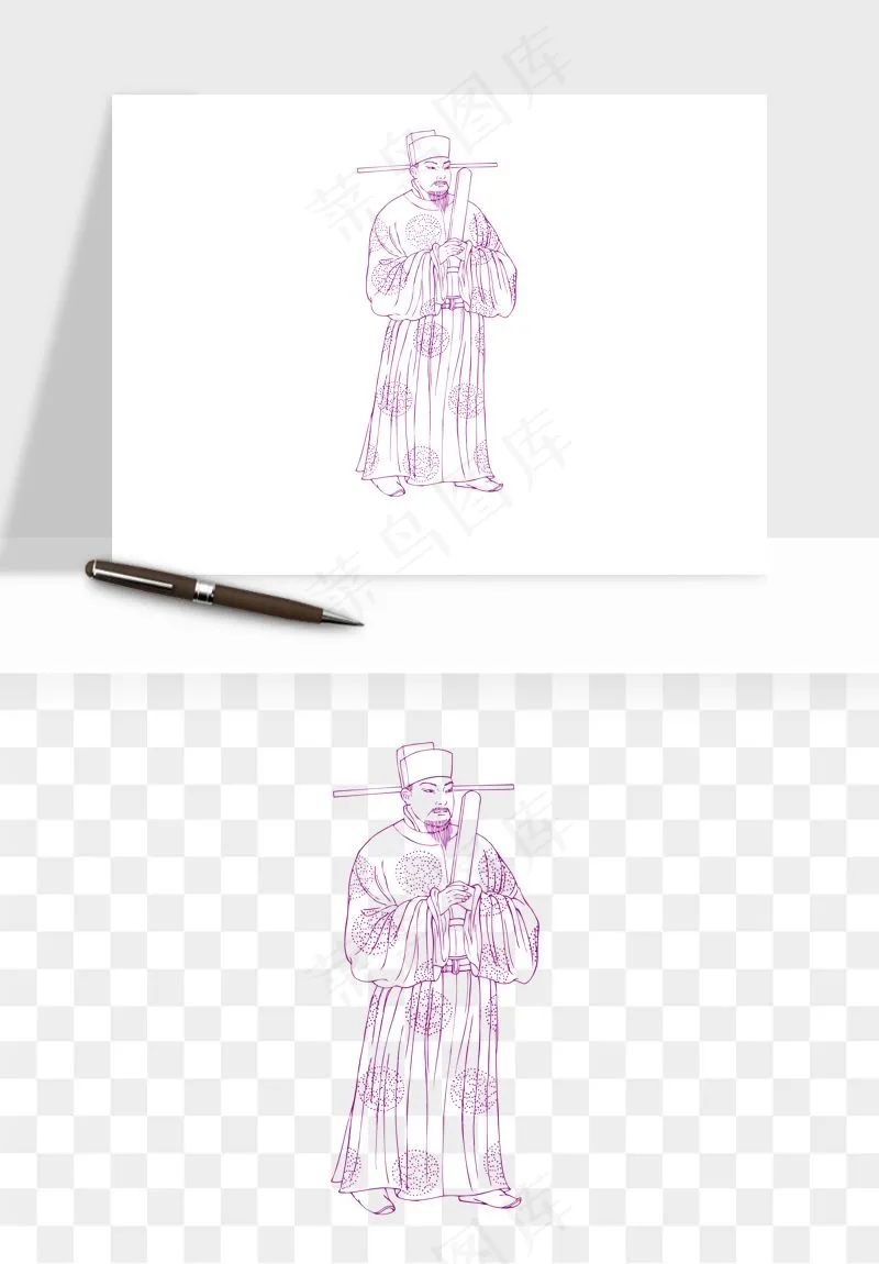 线描古代人物画像png免抠