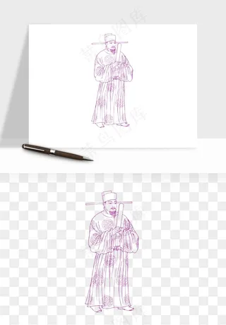 线描古代人物画像png免抠