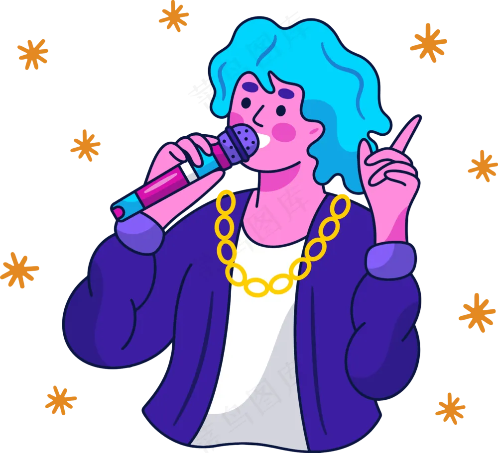  男歌星唱歌 美式多巴胺色彩插画