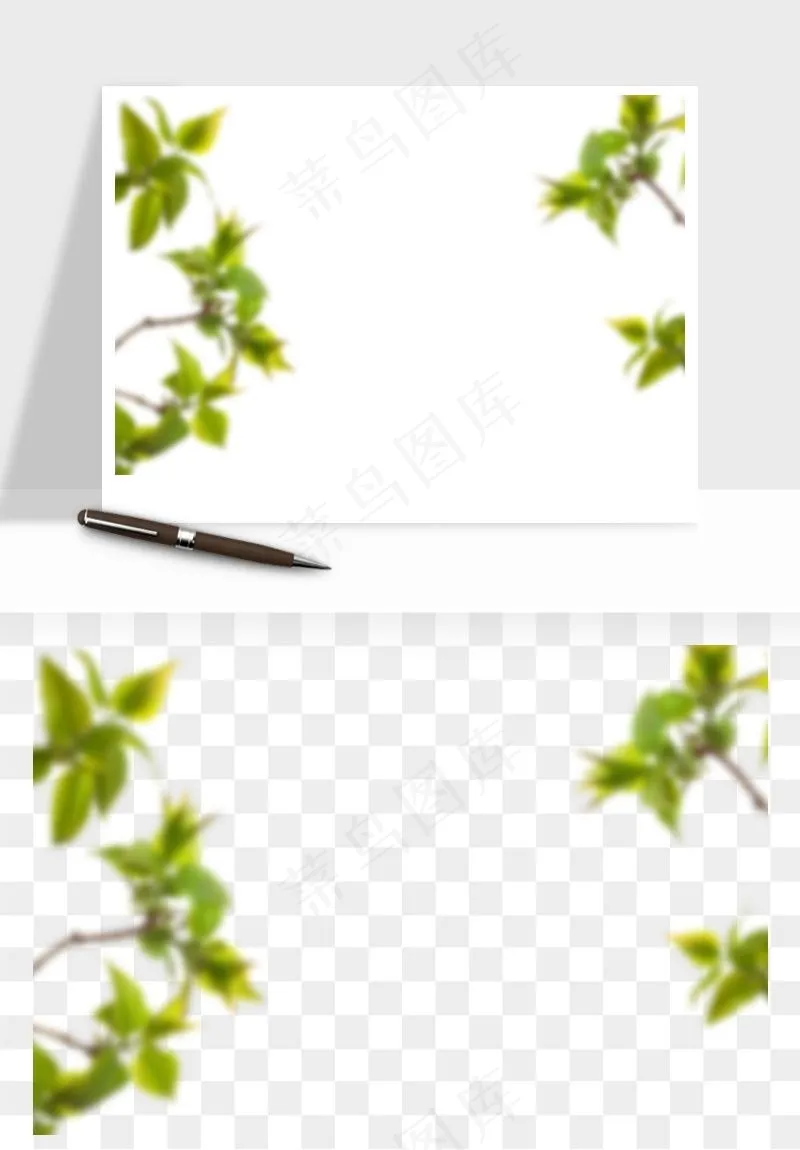 绿叶虚化前景树枝png免抠