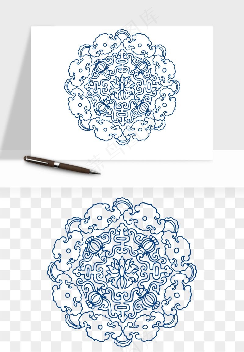 青花瓷花纹花卉图案png免抠