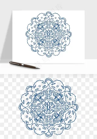 青花瓷花纹花卉图案png免抠