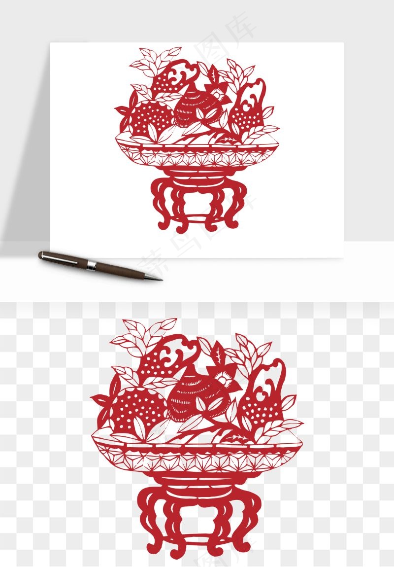 传统剪纸植物花卉png免抠