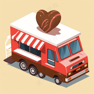 巧克力售卖车 餐车 2.5D扁平插画