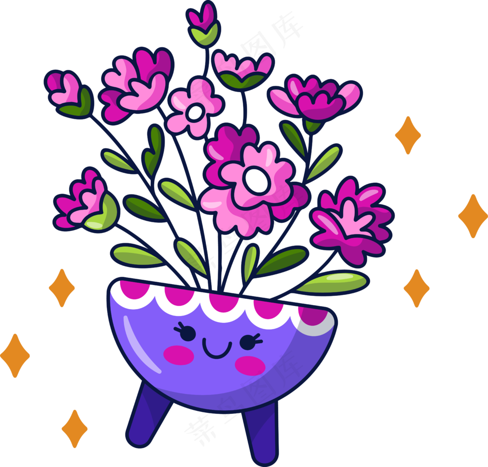 可爱鲜花盆栽 美式多巴胺插画 免抠透明底