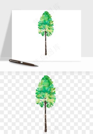 水彩手绘树木png免抠